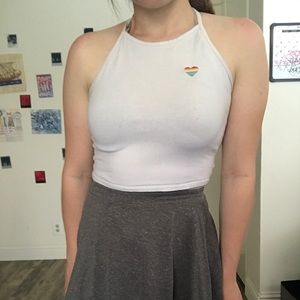 White Halter Top with Gray skirt